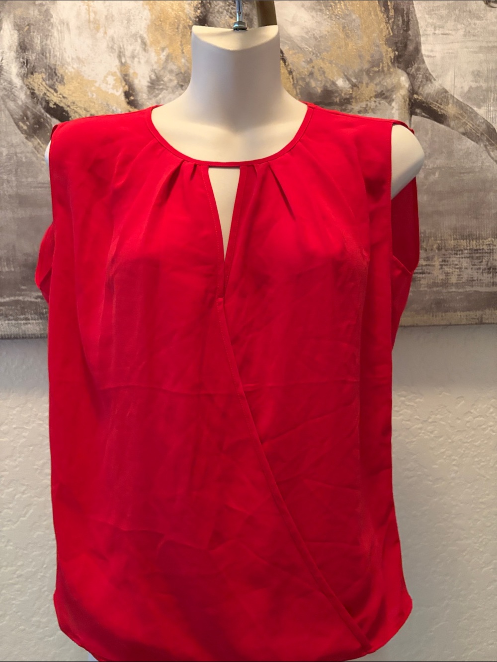 Express Red Cold-Shoulder Blouse with Keyhole Detail
